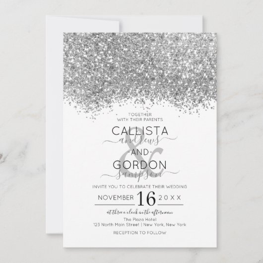 Invitation Mariage Confetti Parties scintillant blanche en ar (Devant)