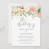 Invitation Mariage Confetti Rose Floral Doré (Devant)