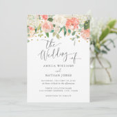 Invitation Mariage Confetti Rose Floral Doré (Debout devant)