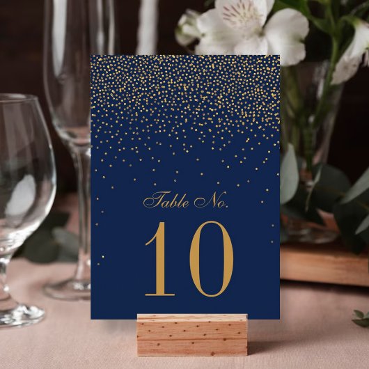 Invitation Mariage Confettis Bleu Nuit et Or Glam
