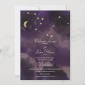 Invitation Mariage Constellation Lune Or Feuille Céleste (Devant)