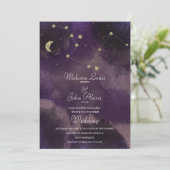 Invitation Mariage Constellation Lune Or Feuille Céleste (Debout devant)
