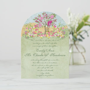 Invitation Mariage Conte de Fées Rose Vert Floral Arbre Amour