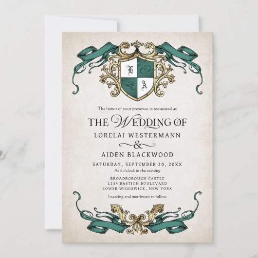 Invitation Mariage Conte de Fées Royal Fantastique Vert (Devant)