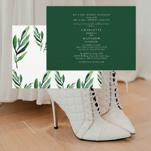 Invitation Mariage contemporain aquarelle feuillage vert