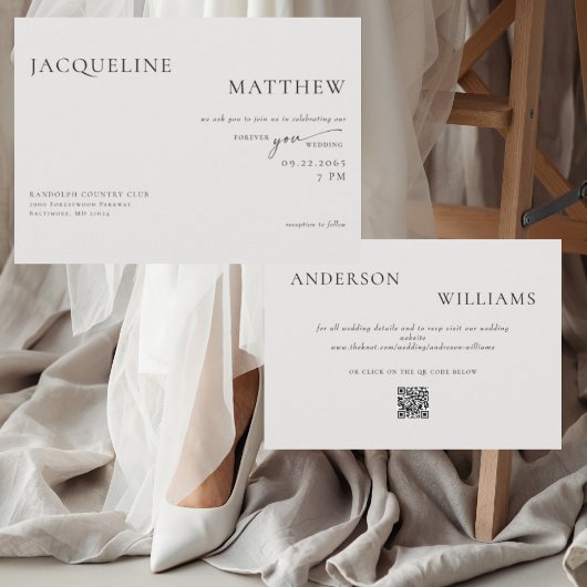 Invitation Mariage contemporain Forever You beige code QR