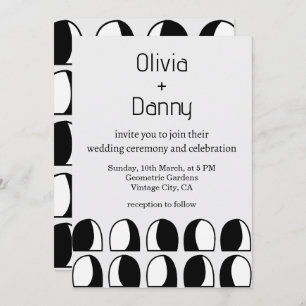 Invitation Mariage contemporain géométrique noir et blanc