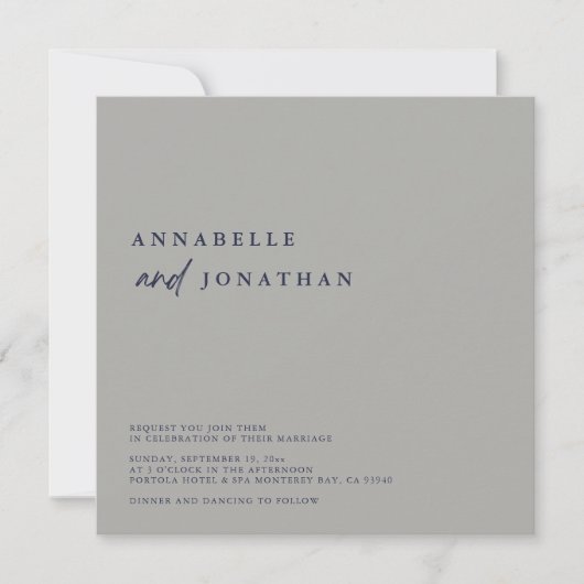 Invitation Mariage contemporain moderne Silver Navy bleu (Devant)