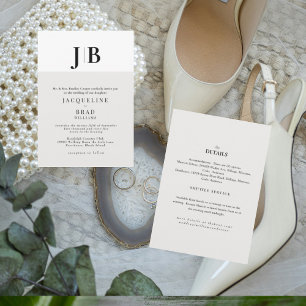 Invitation Mariage contemporain monogramme beige