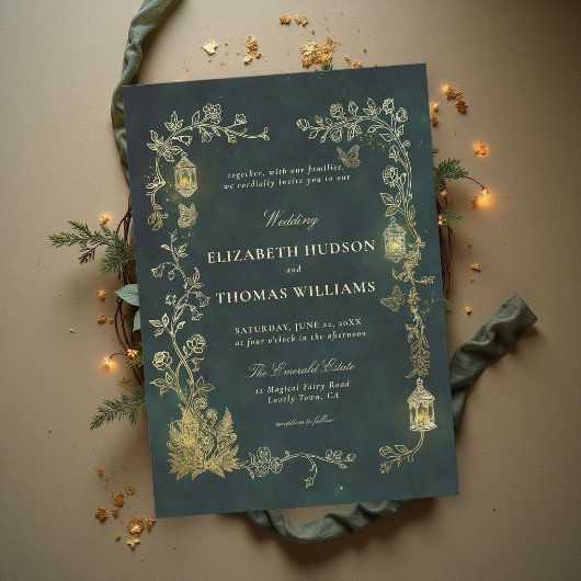 Invitation Mariage Contes de Fées Lanterne Verte Fée