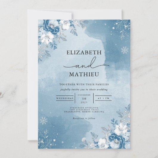 Invitation Mariage cool Blue Frost Blooms (Devant)