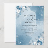 Invitation Mariage cool Blue Frost Blooms (Devant / Derrière)