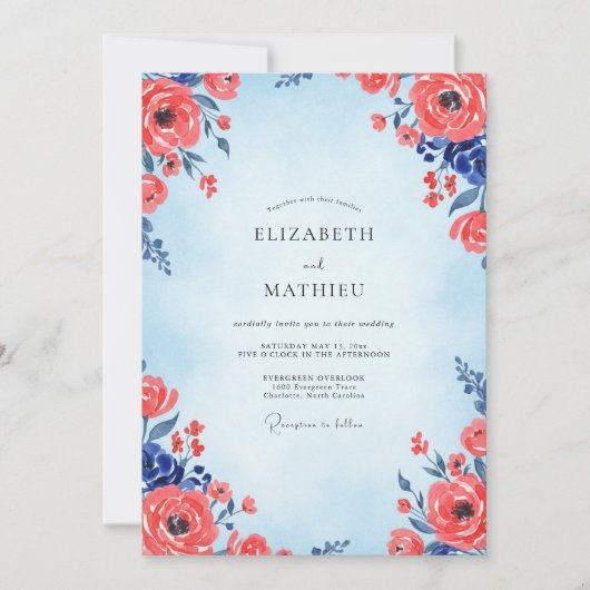 Invitation Mariage Coquelicot Azur (Devant)