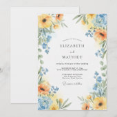Invitation Mariage Coquelicot Azur Doré (Devant / Derrière)