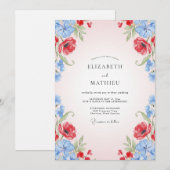 Invitation Mariage Coquelicot Bleuet Rouge (Devant / Derrière)