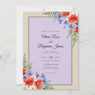Invitation Mariage Coquelicot et Pervenche