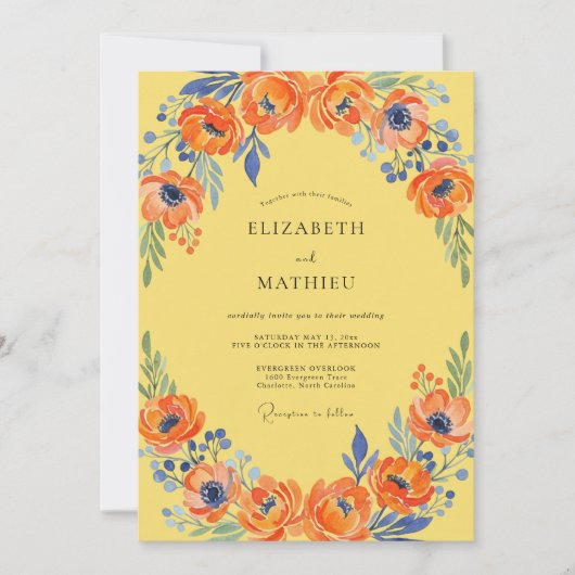 Invitation Mariage Coquelicot Jaune Cobalt (Devant)