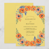 Invitation Mariage Coquelicot Jaune Cobalt (Devant / Derrière)