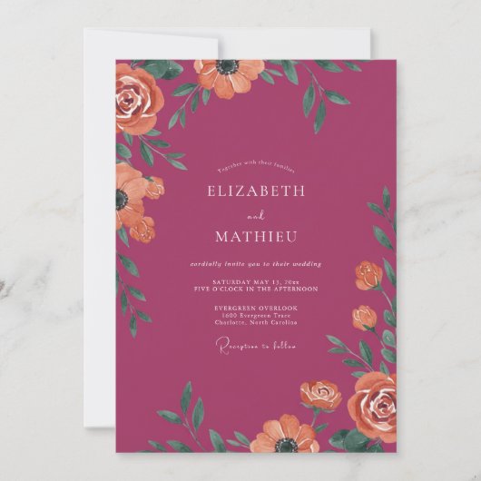 Invitation Mariage Coquelicot Orange Baie (Devant)