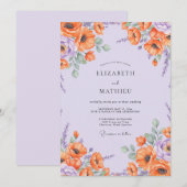 Invitation Mariage Coquelicot Orange Lilas (Devant / Derrière)
