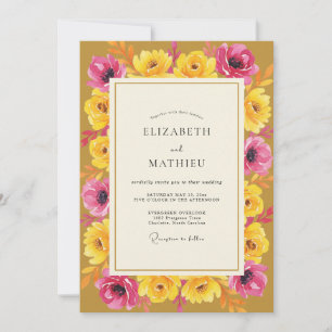 Invitation Mariage Coquelicot Rose Pétale Moutarde