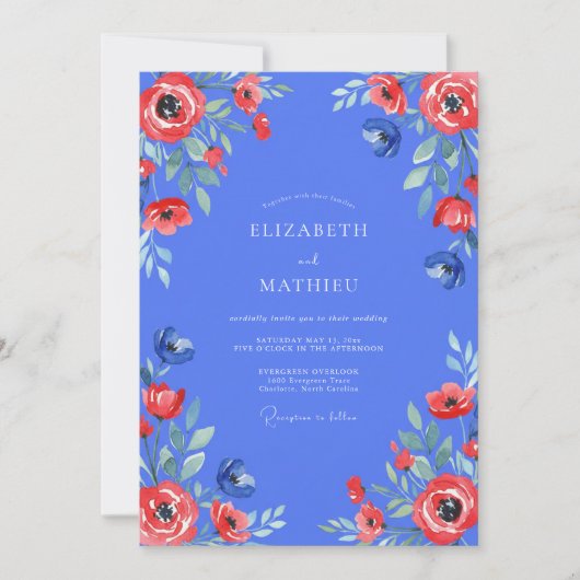 Invitation Mariage Coquelicot Rouge et Pervenche (Devant)