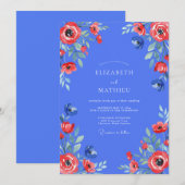 Invitation Mariage Coquelicot Rouge et Pervenche (Devant / Derrière)