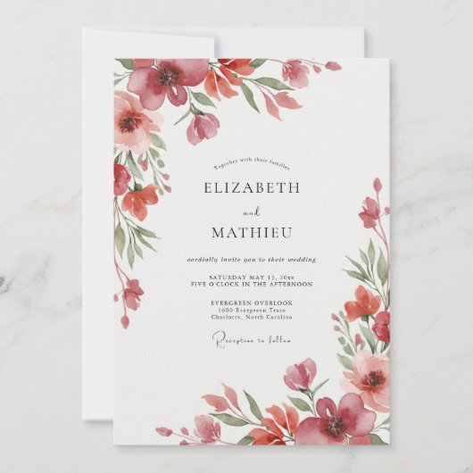 Invitation Mariage Coquelicot Rouille Corail (Devant)