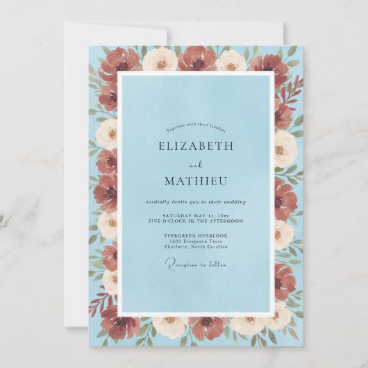 Invitation Mariage Coquelicot Terrasse Céleste (Devant)