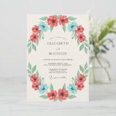 Invitation Mariage Coquelicot Turquoise Corail (Debout devant)