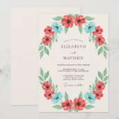 Invitation Mariage Coquelicot Turquoise Corail (Devant / Derrière)