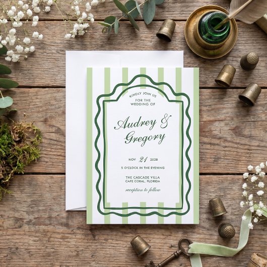 Invitation Mariage Coquette Minimaliste Vert