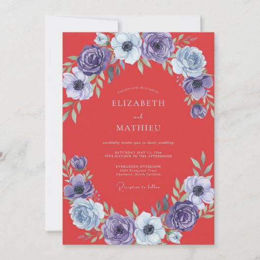 Invitation Mariage Corail Anémone Violette (Devant)
