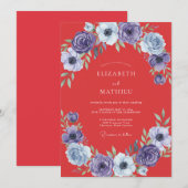Invitation Mariage Corail Anémone Violette (Devant / Derrière)