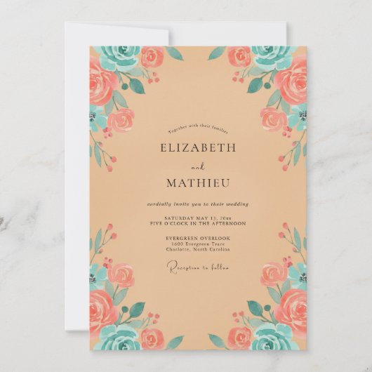 Invitation Mariage Corail Aqua Petale (Devant)
