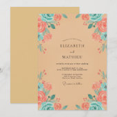 Invitation Mariage Corail Aqua Petale (Devant / Derrière)
