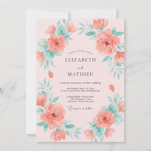 Invitation Mariage Corail Aqua Pivoine