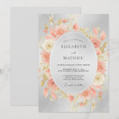 Invitation Mariage Corail Argent Paeonia (Devant / Derrière)
