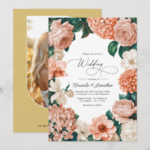 Invitation Mariage Corail au lever du soleil/Rose pêche/Crème