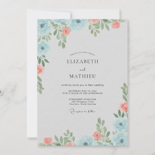 Invitation Mariage Corail Azur Feuillu