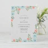 Invitation Mariage Corail Azur Feuillu (Debout devant)