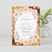 Invitation Mariage Corail Champagne Feuille d'Or (Debout devant)