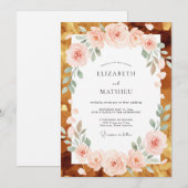 Invitation Mariage Corail Champagne Feuille d'Or (Devant / Derrière)