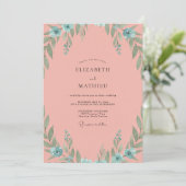 Invitation Mariage Corail Chaud Aqua Feuillu (Debout devant)