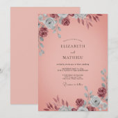 Invitation Mariage Corail Fleuron Bordeaux (Devant / Derrière)
