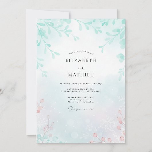 Invitation Mariage Corail Mousse de Mer Feuillu (Devant)