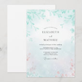 Invitation Mariage Corail Mousse de Mer Feuillu (Devant / Derrière)