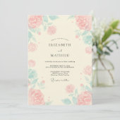 Invitation Mariage Corail Paeonie Rose Menthe (Debout devant)