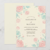 Invitation Mariage Corail Paeonie Rose Menthe (Devant / Derrière)