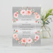 Invitation Mariage Corail Pâle Pétales Argent (Debout devant)